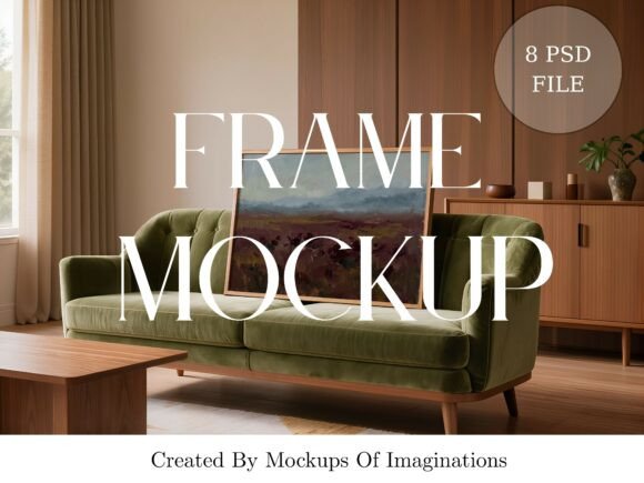 Download Green Sofa &amp; Wood Frame Mockup Bundle - Frame mockup Collection
